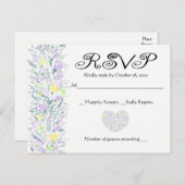 Invitation Carte Postale Floral Violet & Jaune RSVP Fleurs de mariage (Devant / Derrière)