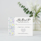 Invitation Carte Postale Floral Violet & Jaune RSVP Fleurs de mariage (Debout devant)