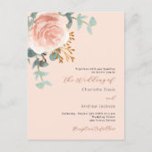 Invitation Carte Postale Floraux d'or rose verdure pêche QR RSVP mariage (Devant)