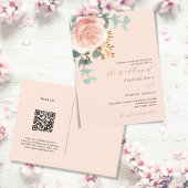 Invitation Carte Postale Floraux d'or rose verdure pêche QR RSVP mariage
