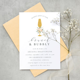 Invitation Carte Postale Flore Champagne Flute Bridal Brunch & Bubbly