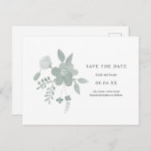 Invitation Carte Postale Flore d'aquarelle verte simple Enregistrer la date (Devant / Derrière)