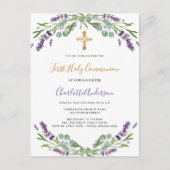 Invitation Carte Postale Flores de violet de lavande Première communion (Devant)