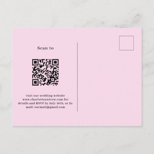 Invitation Carte Postale Flores rose violet QR détails code RSVP mariage (Dos)