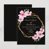 Invitation Carte Postale Flores tropicales or noir mariage géométrique (Devant / Derrière)