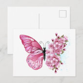 Invitation Carte Postale Flower Butterfly with Pink Sakura (Devant / Derrière)