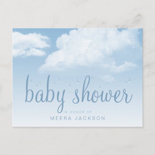 Invitation Carte Postale Fluffy Clouds Baby shower Raindrops (Devant)