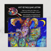 Invitation Carte Postale FLUTISTE EN BLEU Carnaval Mascarade (Devant / Derrière)