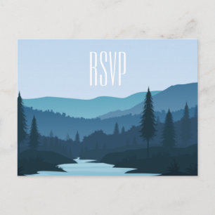 Invitation Carte Postale Flux rustique de forêt de montagne avec pins