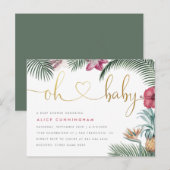 Invitation Carte Postale Foliage Tropical Oh Baby Gold Script Baby shower (Devant / Derrière)