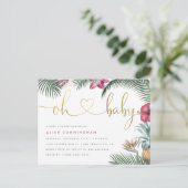 Invitation Carte Postale Foliage Tropical Oh Baby Gold Script Baby shower (Debout devant)