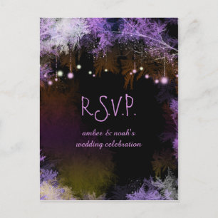 Invitation Carte Postale Forêt de nuit étoilée Mariage violet RSVP