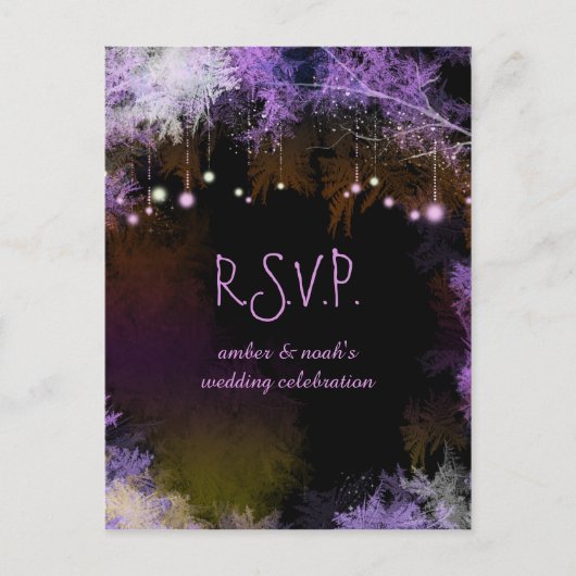 Invitation Carte Postale Forêt de nuit étoilée Mariage violet RSVP (Devant)