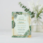 Invitation Carte Postale Forêt moderne Vert Tropical Feuilles Mariage tenda (Debout devant)