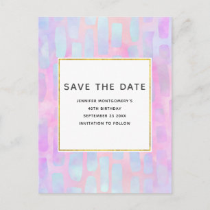 Invitation Carte Postale Formes rectangulaires bleues sur rose Enregistrer 