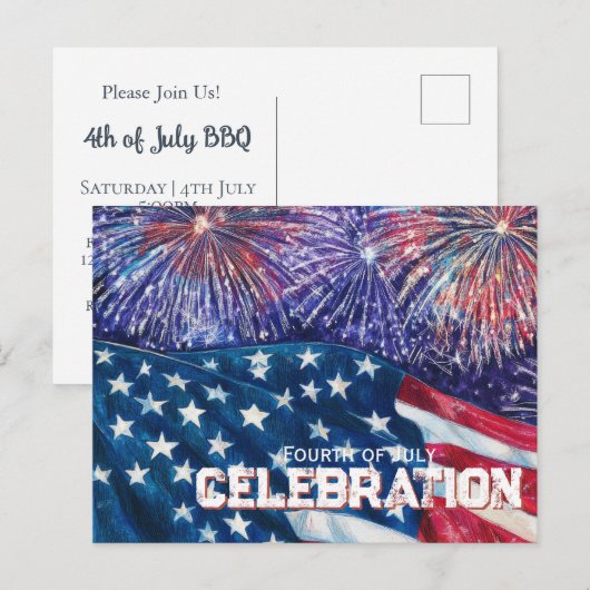 Invitation Carte Postale Fourth of July Festive Celebration (Devant / Derrière)
