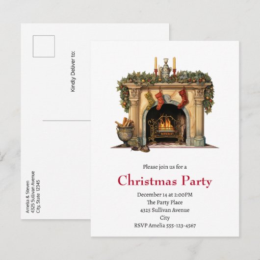 Invitation Carte Postale Foyer victorien cosy Noël (Devant / Derrière)