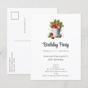 Invitation Carte Postale Fraises dans un seau Anniversaire