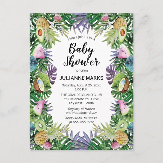 Invitation Carte Postale Fruit tropical | Baby shower d'été verdoyant (Devant)