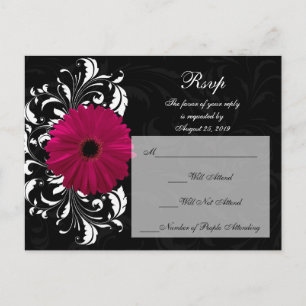 Invitation Carte Postale Fuchsia Gerbera Marguerite à défilement avec Noir 