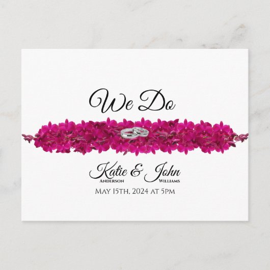 Invitation Carte Postale Fuchsia Orchidées sur mariage blanc RSVP- (Devant)