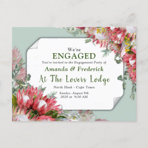 Invitation Carte Postale Fuchsia Protea's - Green & Gold Ribben Fiançailles
