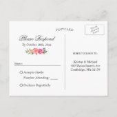 Invitation Carte Postale Fuchsia Violet Rouge Floral Or Mariage RSVP Répons (Dos)