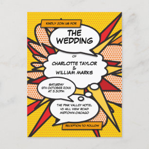 Invitation Carte Postale Fun Modern Comic Book Pop Art Mariage