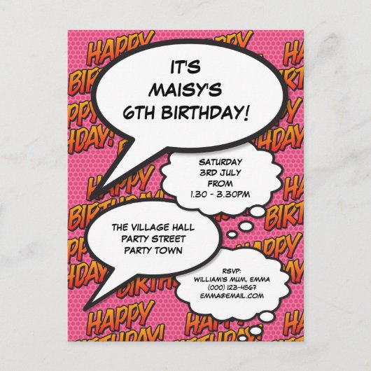 Invitation Carte Postale Fun Rose Anniversaire Party Modern Comic Photo (Devant)
