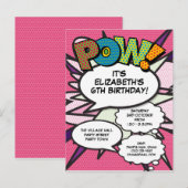 Invitation Carte Postale Fun rose moderne fête d'anniversaire comic POW (Devant / Derrière)