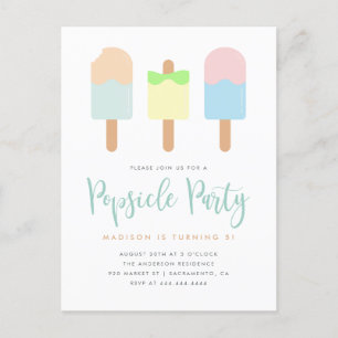Invitation Carte Postale Fun Summer Pastel Popsicle Party Enfants Anniversa