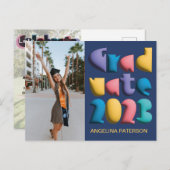 Invitation Carte Postale Funky Colorful Balloon Calligraphy Graduation Part (Devant / Derrière)