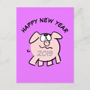 Invitation Carte Postale Funny 2 Dessin Illustration Pig Année 2019 PostC