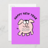 Invitation Carte Postale Funny 2 Dessin Illustration Pig Année 2019 PostC (Devant / Derrière)