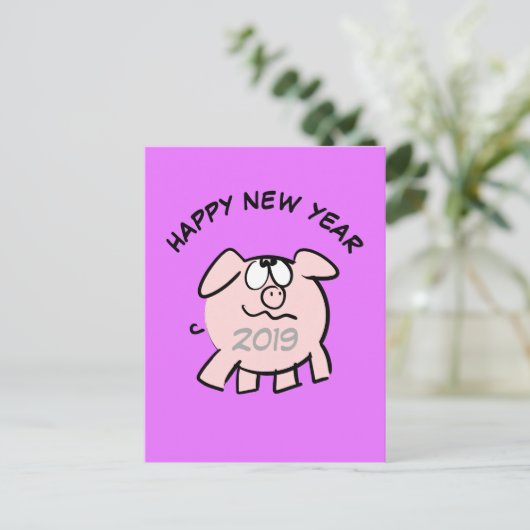 Invitation Carte Postale Funny 2 Dessin Illustration Pig Année 2019 PostC (Debout devant)