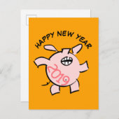 Invitation Carte Postale Funny 5 Dessin Illustration Pig Année 2019 PostC (Devant / Derrière)