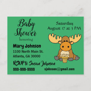 Invitation Carte Postale Funny Baby Moose Baby shower