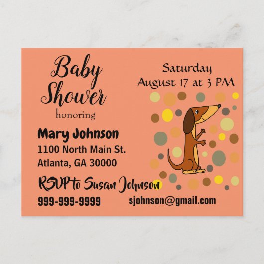 Invitation Carte Postale Funny Dachshund Baby shower de chien (Devant)