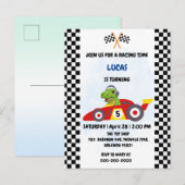 Invitation Carte Postale Funny Dinosaur course voiture garçon jeu fête d'an (Devant / Derrière)