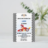 Invitation Carte Postale Funny Dinosaur voiture de course garçon anniversai (Debout devant)