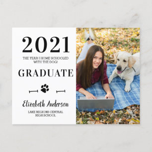 Invitation Carte Postale Funny Home School Dog Class Of 2021 Graduate Photo