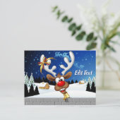 Invitation Carte Postale Funny Reindeer Peeking Christmas Meme  (Debout devant)
