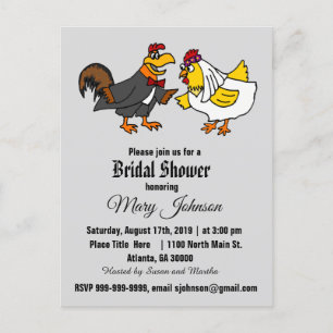 Invitation Carte Postale Funny Rooster et Hen Mariage
