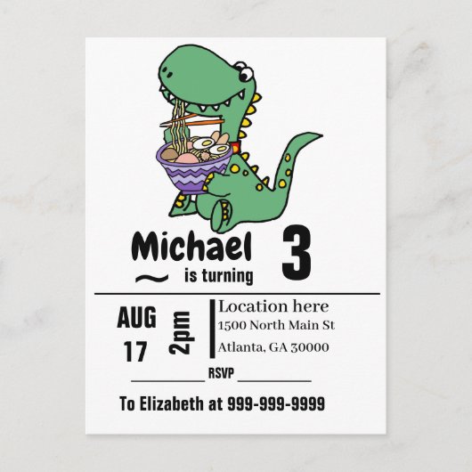 Invitation Carte Postale Funny T-rex Dinosaur eating Ramen Noodles (Devant)