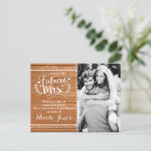 Invitation Carte Postale Futur Mme Rustic Fête des mariées en bois de chêne (Debout devant)