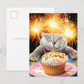Invitation Carte Postale Gâteau au chat avec cierge magique (Devant / Derrière)
