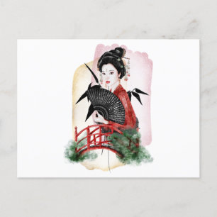 Invitation Carte Postale Geisha Girl Artiste japonaise
