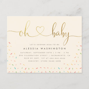 Invitation Carte Postale Genre Neutre Or Calligraphie Oh Baby shower