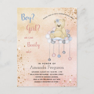 Invitation Carte Postale Genre révéler baby shower en peluche ours garçon f
