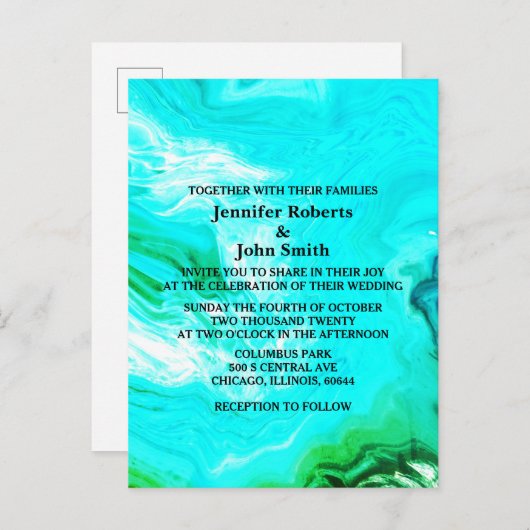 Invitation Carte Postale Géode Agate Turquoise Bleu Vert Artsy Mariage Pers (Devant / Derrière)